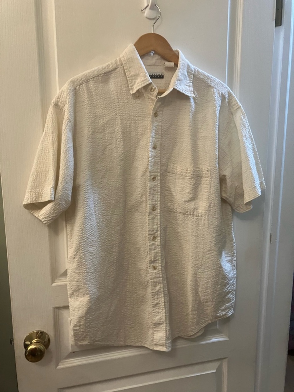 Men's Short-Sleeve Textured Button-Up Shirt - Cream